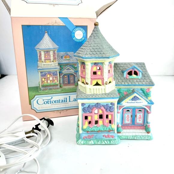 Cottontail Lane Easter Village ROSEBUD MANOR lighted LIMITED EDITION In Box VTG - Picture 1 of 11